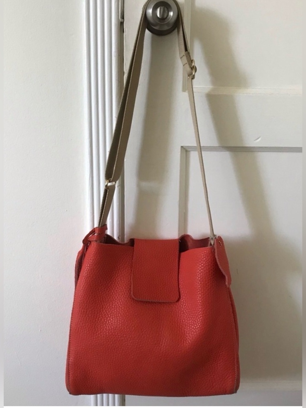 Roots Dark Orange Pebbled Leather Bag